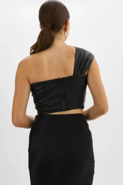 Outlet LAMARQUE JOLIE | Faux Leather One Shoulder Top Black