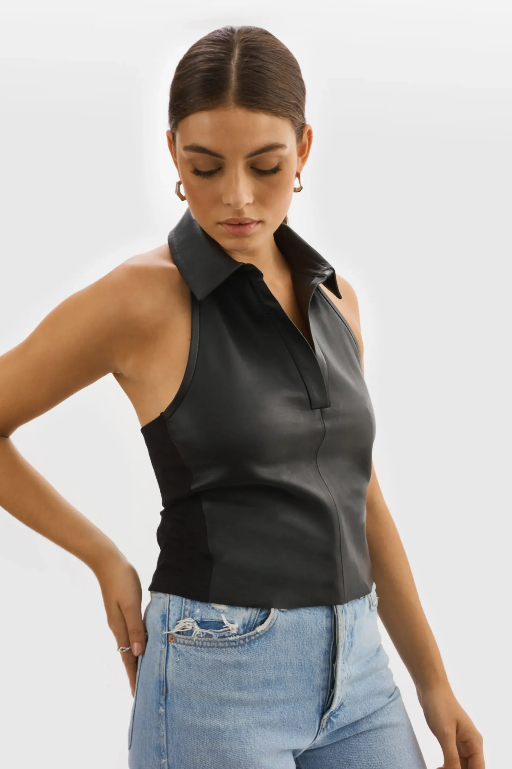 Flash Sale LAMARQUE JULANE | Leather Halterneck Top Black