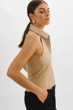 Cheap LAMARQUE JULANE | Leather Halterneck Top WHEAT