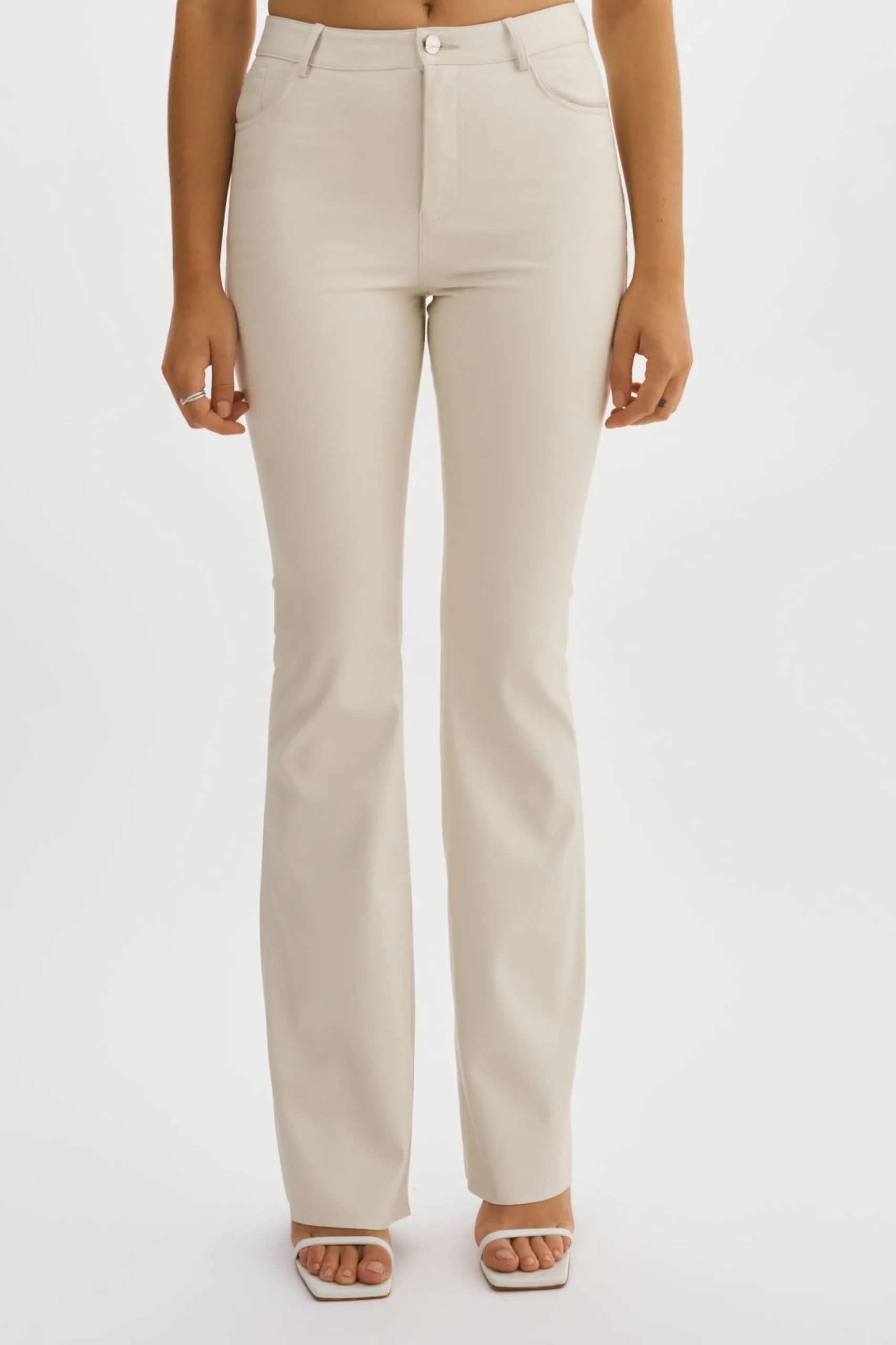New LAMARQUE KAIDA |Faux Leather Flare Pants IVORY