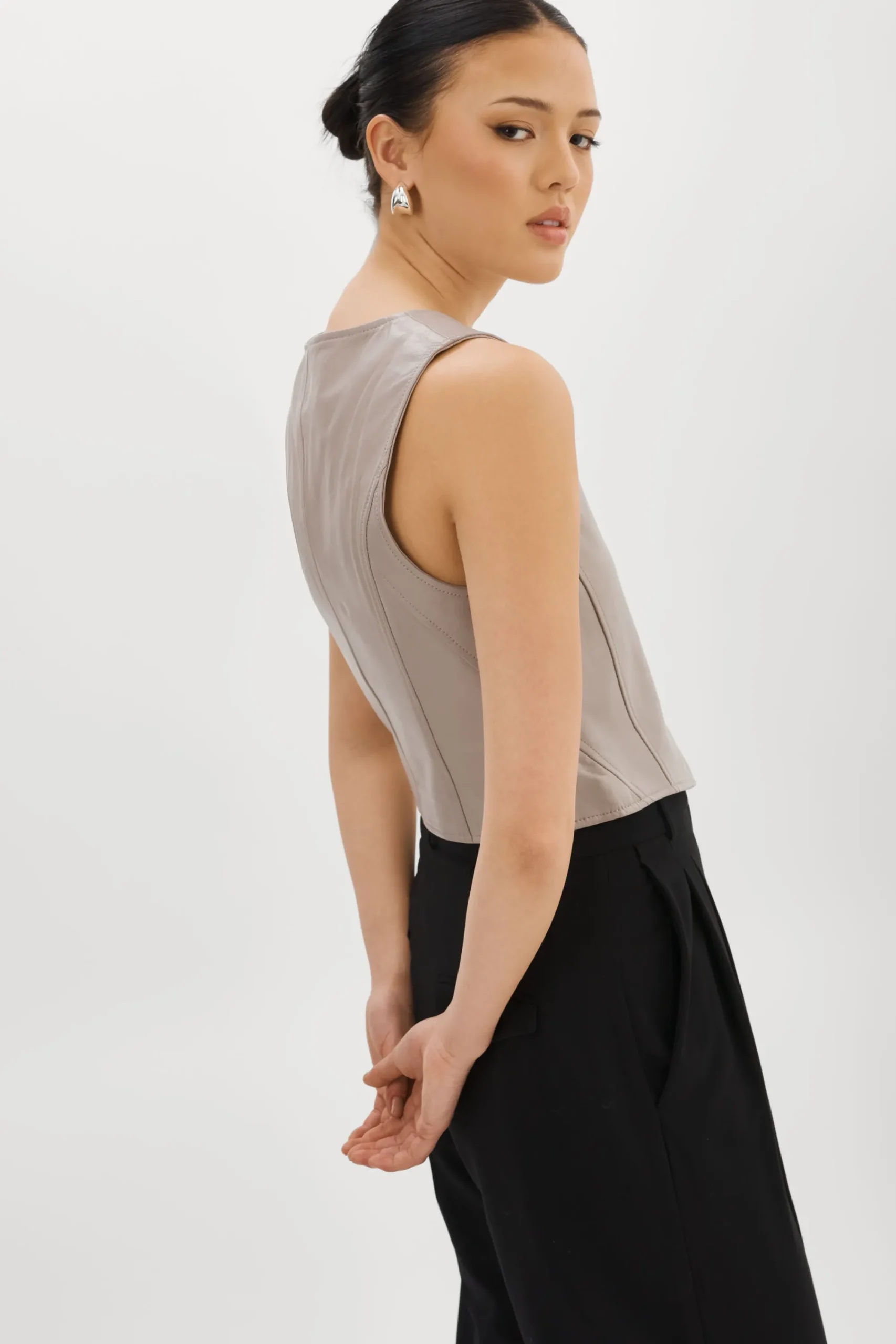 Discount LAMARQUE KALLIE | Leather Vest Ash Grey