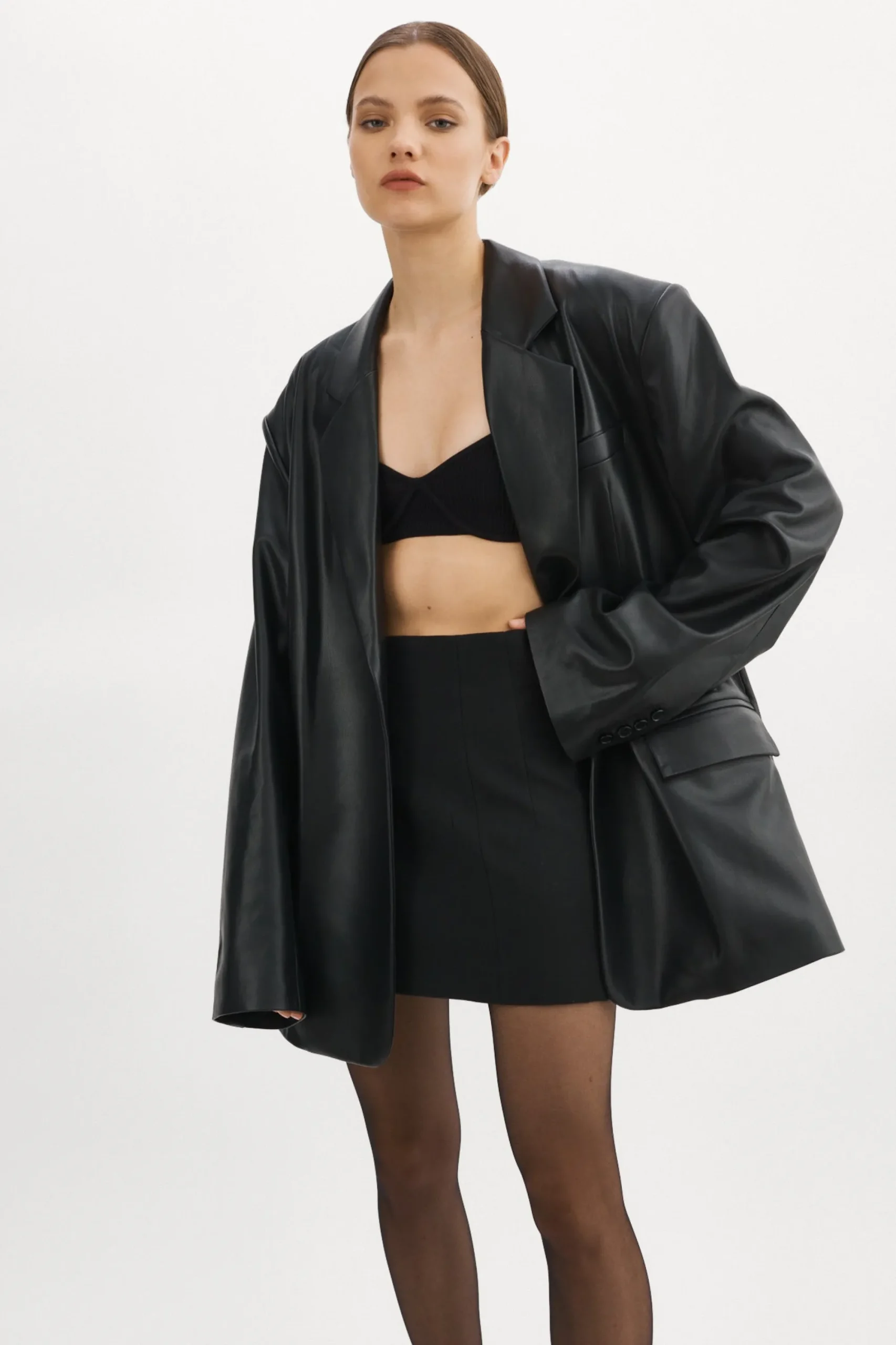 Discount LAMARQUE Kassandra | Faux Leather Oversized Blazer Black
