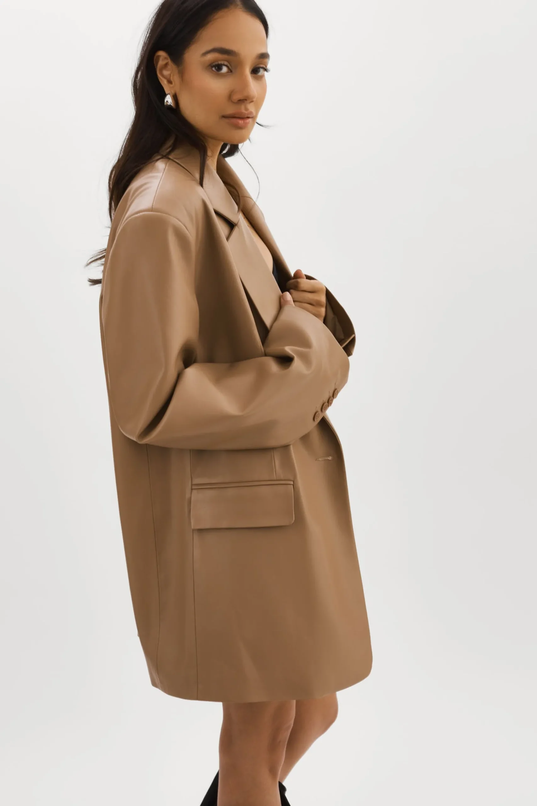 Store LAMARQUE Kassandra | Faux Leather Oversized Blazer MOCHA