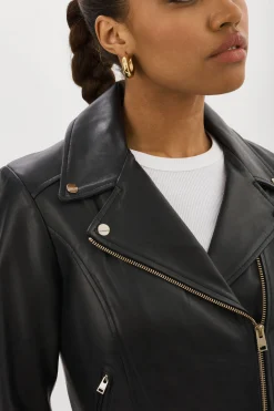 New LAMARQUE KELSEY GOLD | Leather Biker Jacket Black