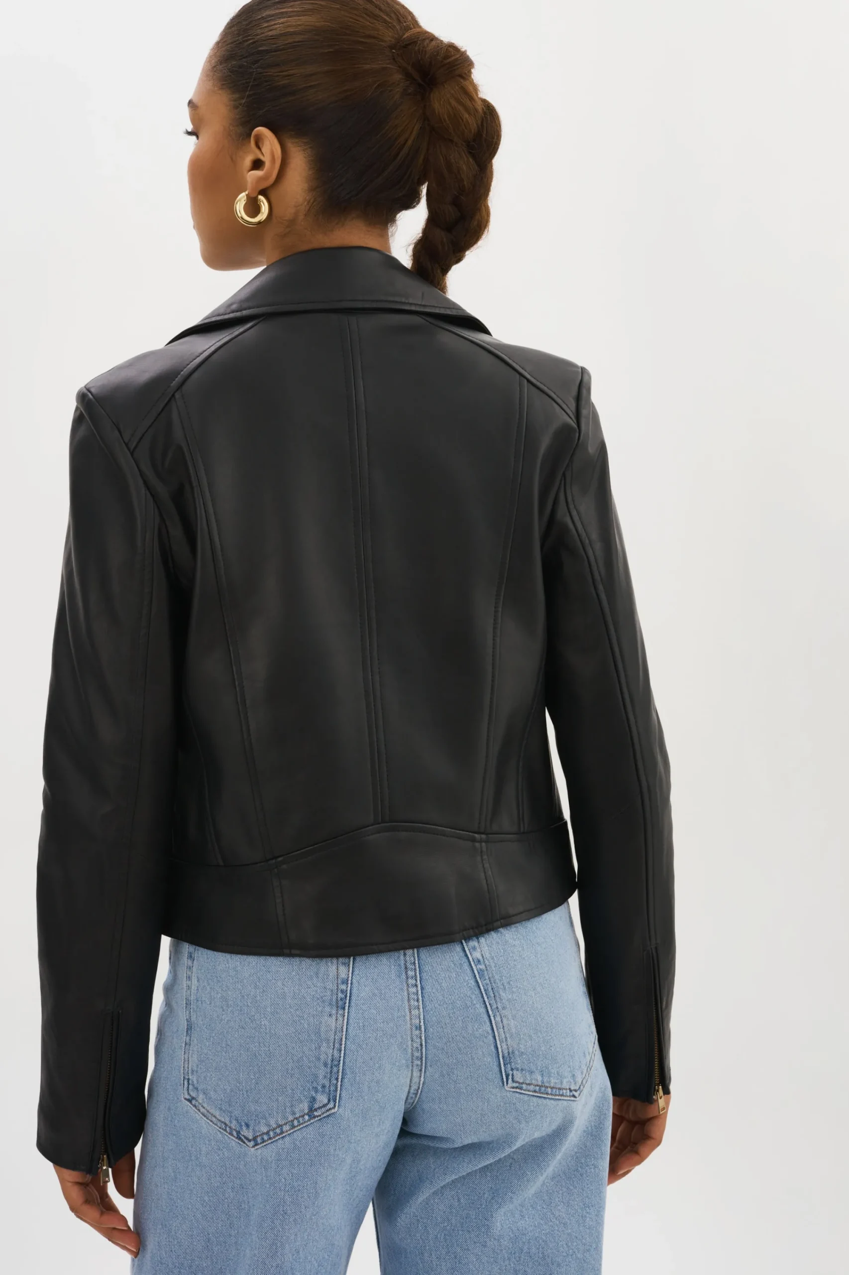 New LAMARQUE KELSEY GOLD | Leather Biker Jacket Black