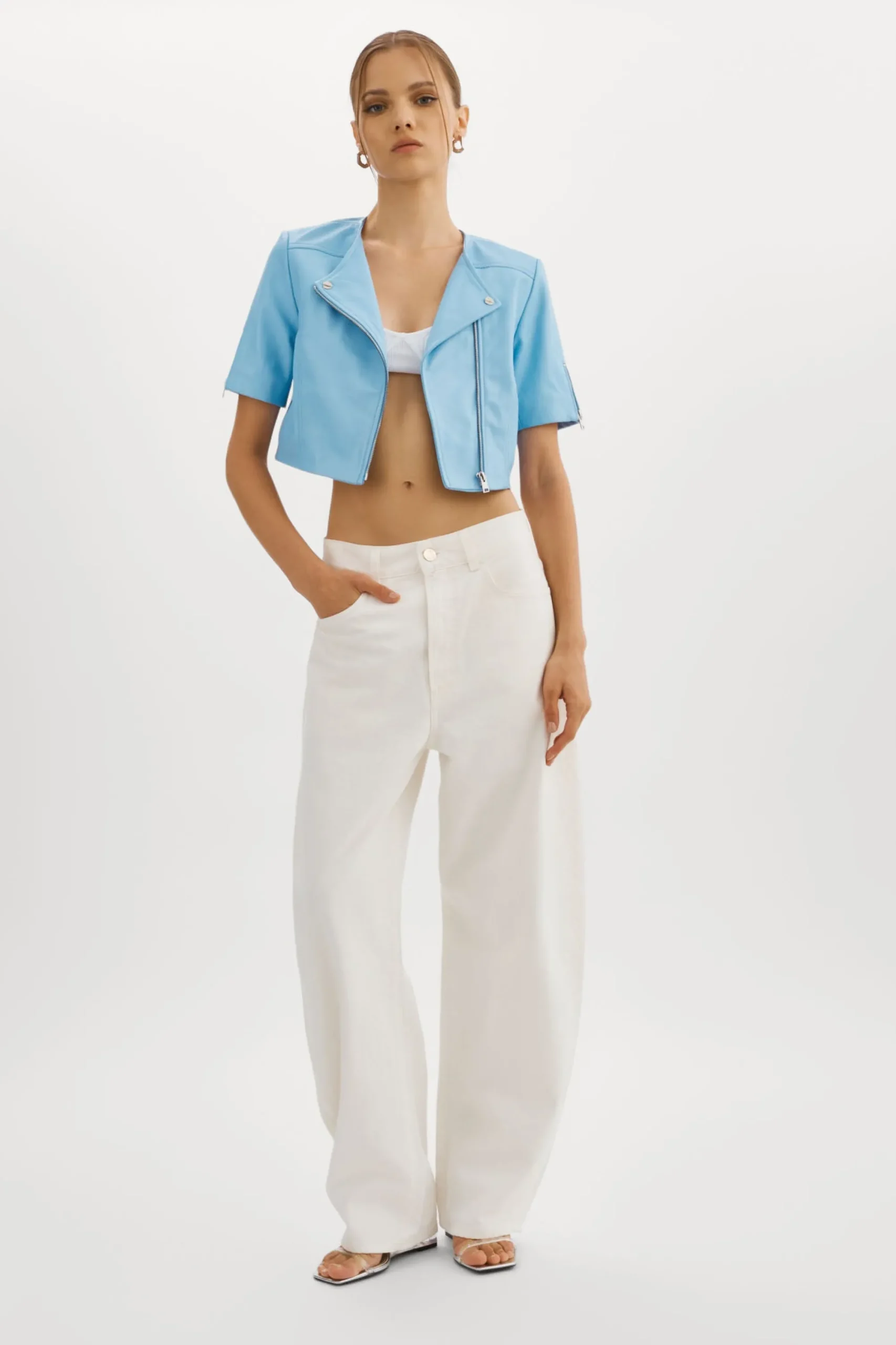 Discount LAMARQUE KIRSI | Cropped Biker Jacket Powder blue