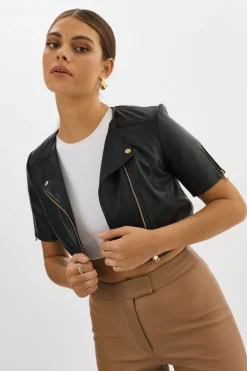 Online LAMARQUE KIRSI GOLD | Cropped Biker Jacket Black