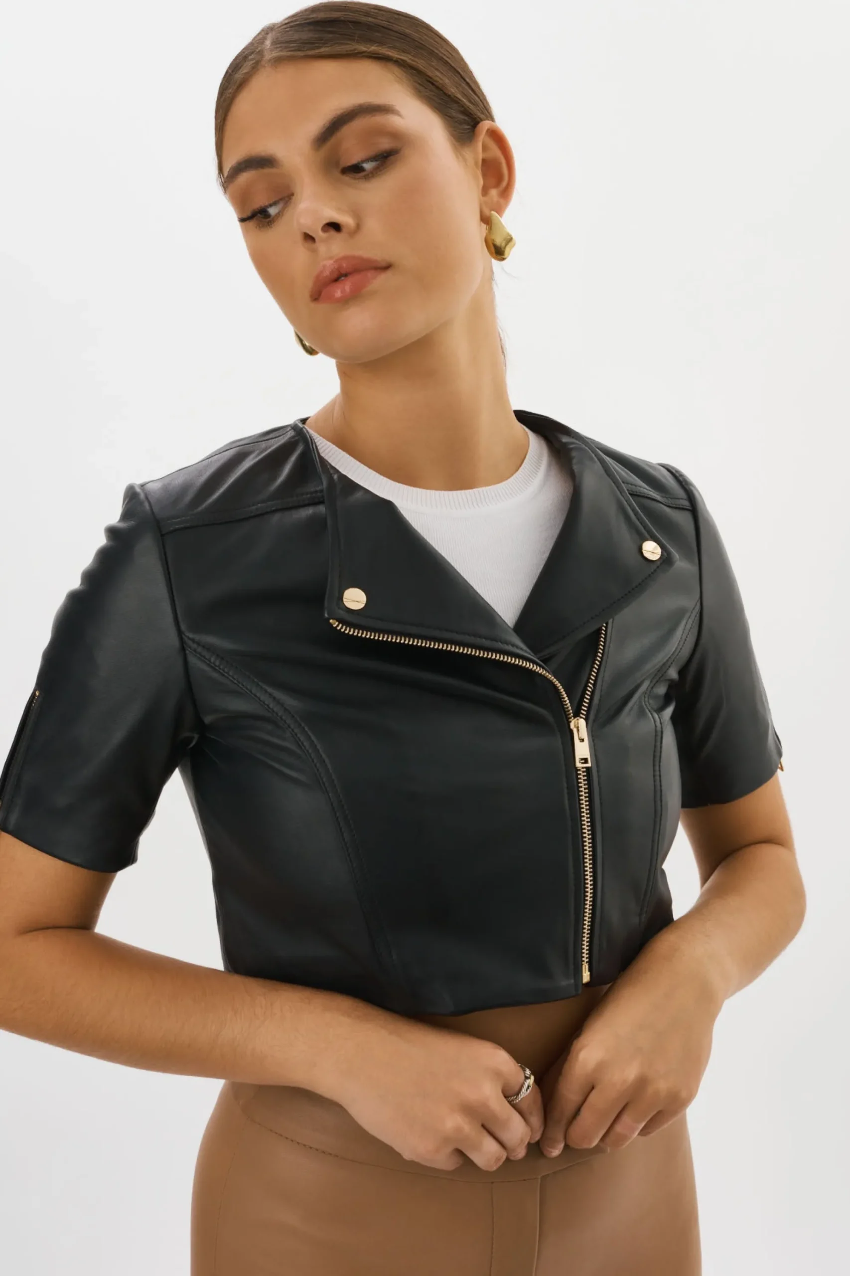 Online LAMARQUE KIRSI GOLD | Cropped Biker Jacket Black