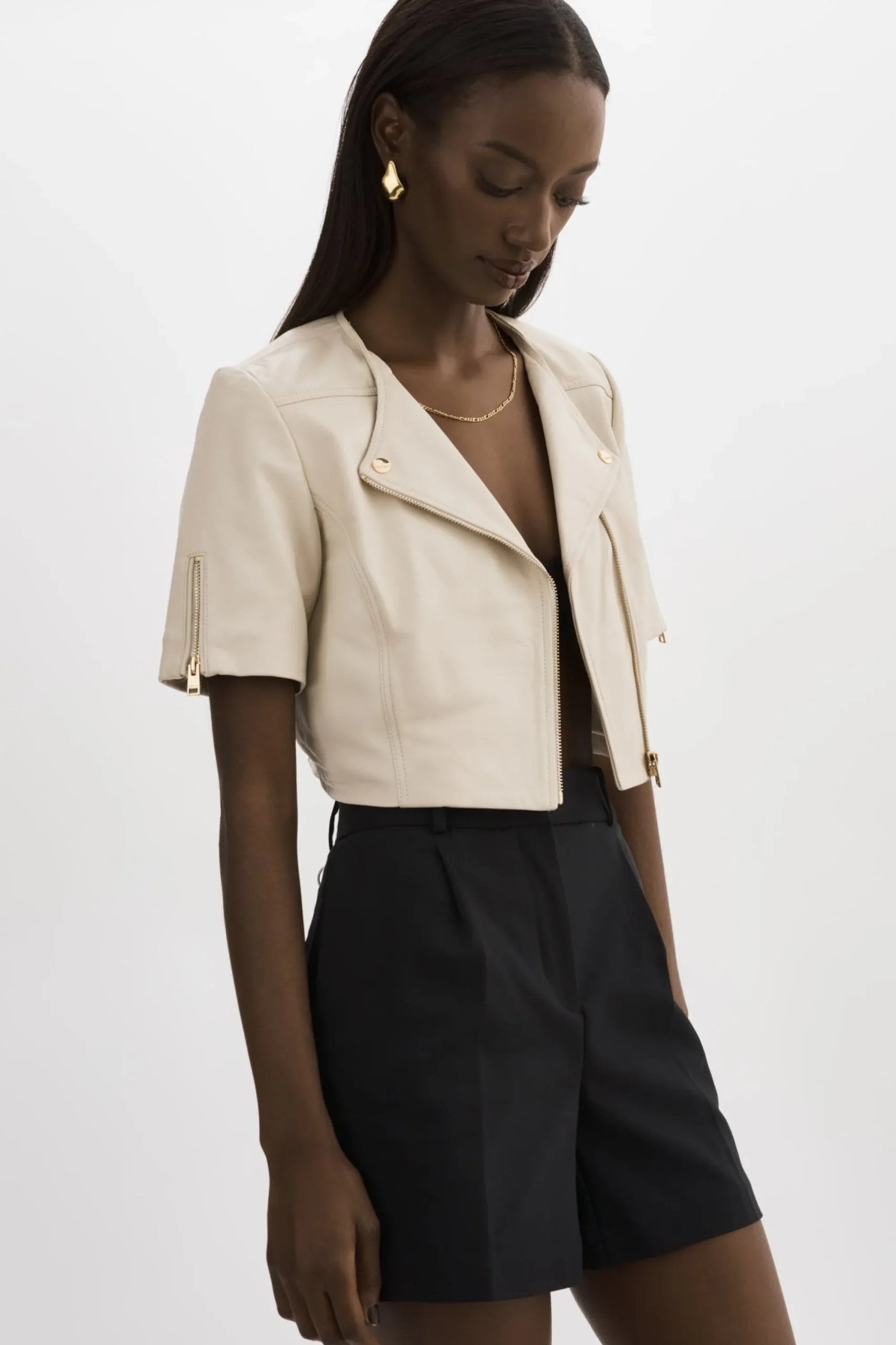 Hot LAMARQUE KIRSI GOLD | Cropped Biker Jacket Bone
