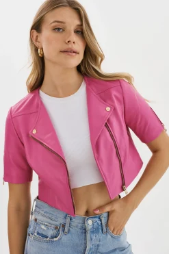 Clearance LAMARQUE KIRSI GOLD | Cropped Biker Jacket Super Pink