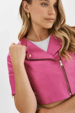 Clearance LAMARQUE KIRSI GOLD | Cropped Biker Jacket Super Pink