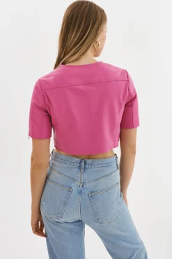 Clearance LAMARQUE KIRSI GOLD | Cropped Biker Jacket Super Pink