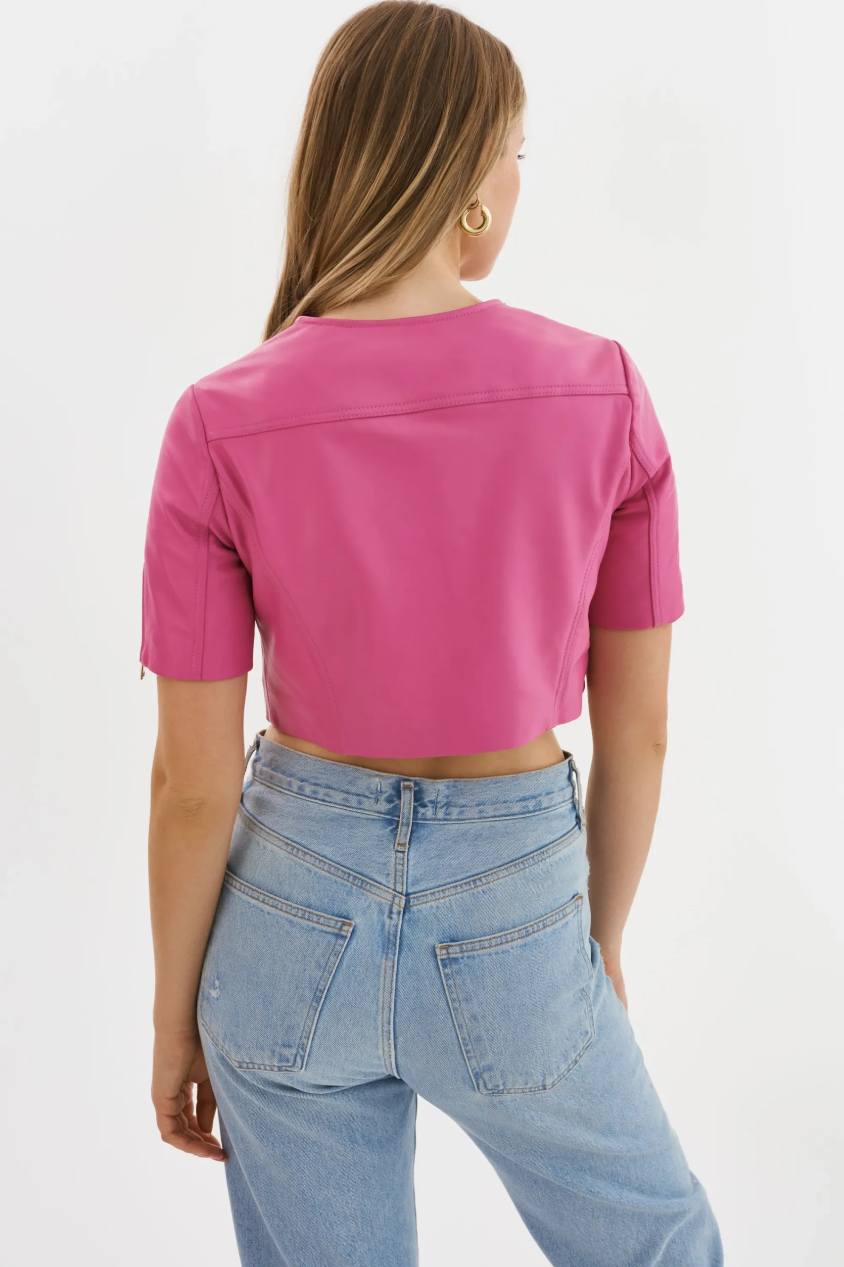 Clearance LAMARQUE KIRSI GOLD | Cropped Biker Jacket Super Pink