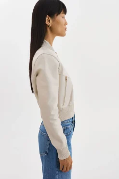 Shop LAMARQUE KORDELLA | Reversible Leather Bomber Jacket Bone/Gold