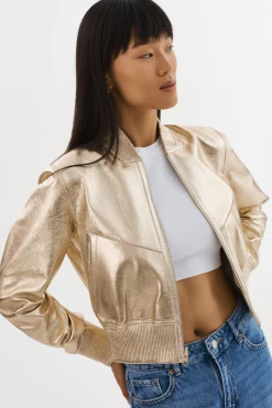 Shop LAMARQUE KORDELLA | Reversible Leather Bomber Jacket Bone/Gold