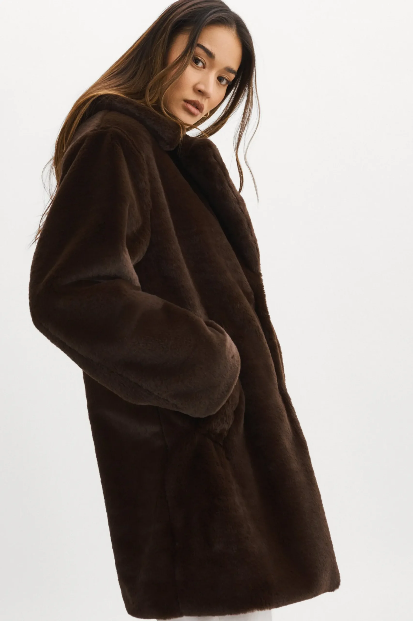 Outlet LAMARQUE LINNEA | Faux Fur Coat Bitter Chocolate