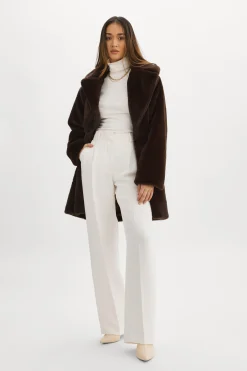 Outlet LAMARQUE LINNEA | Faux Fur Coat Bitter Chocolate