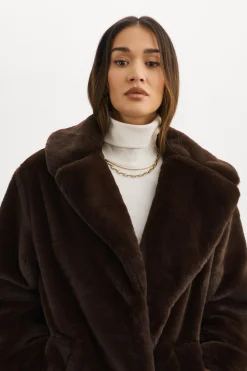 Outlet LAMARQUE LINNEA | Faux Fur Coat Bitter Chocolate