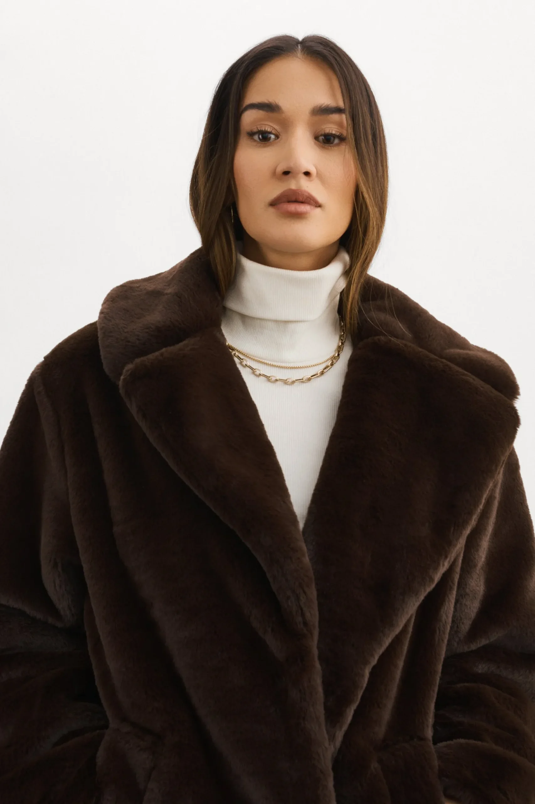 Outlet LAMARQUE LINNEA | Faux Fur Coat Bitter Chocolate
