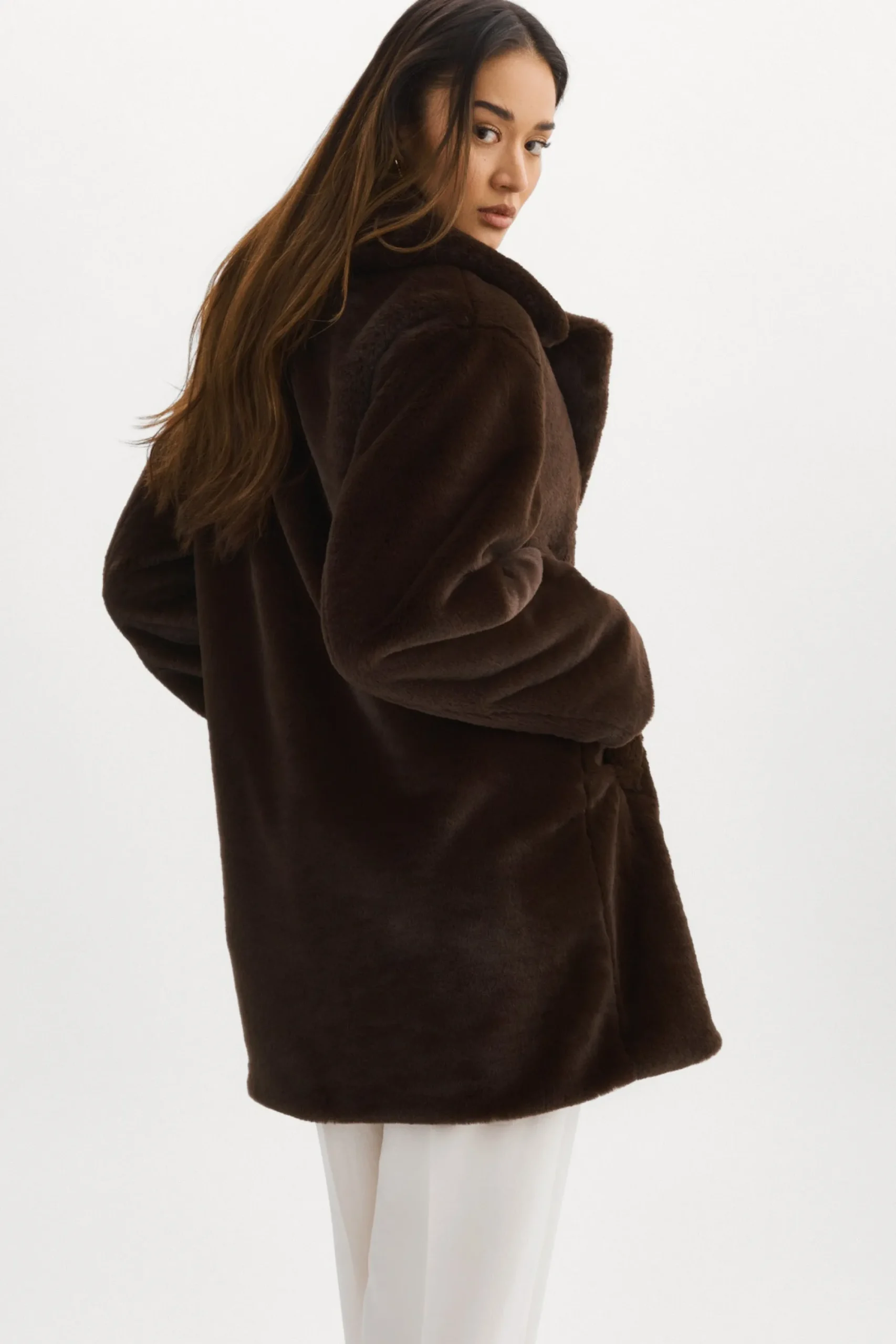 Outlet LAMARQUE LINNEA | Faux Fur Coat Bitter Chocolate