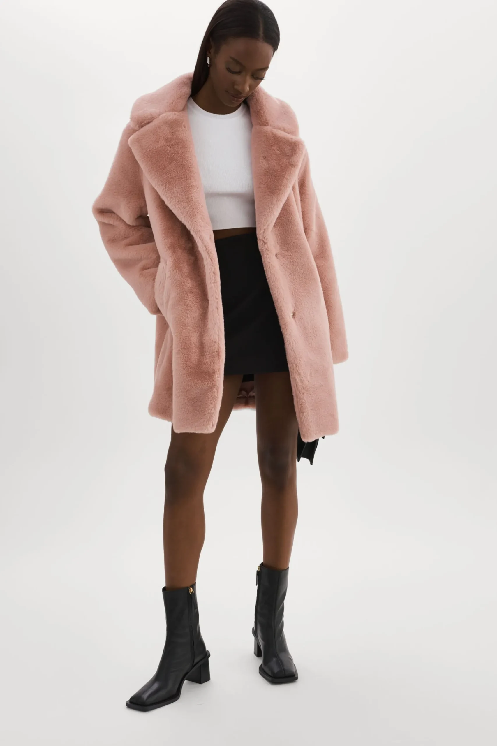New LAMARQUE LINNEA | Faux Fur Coat Smoky Pink