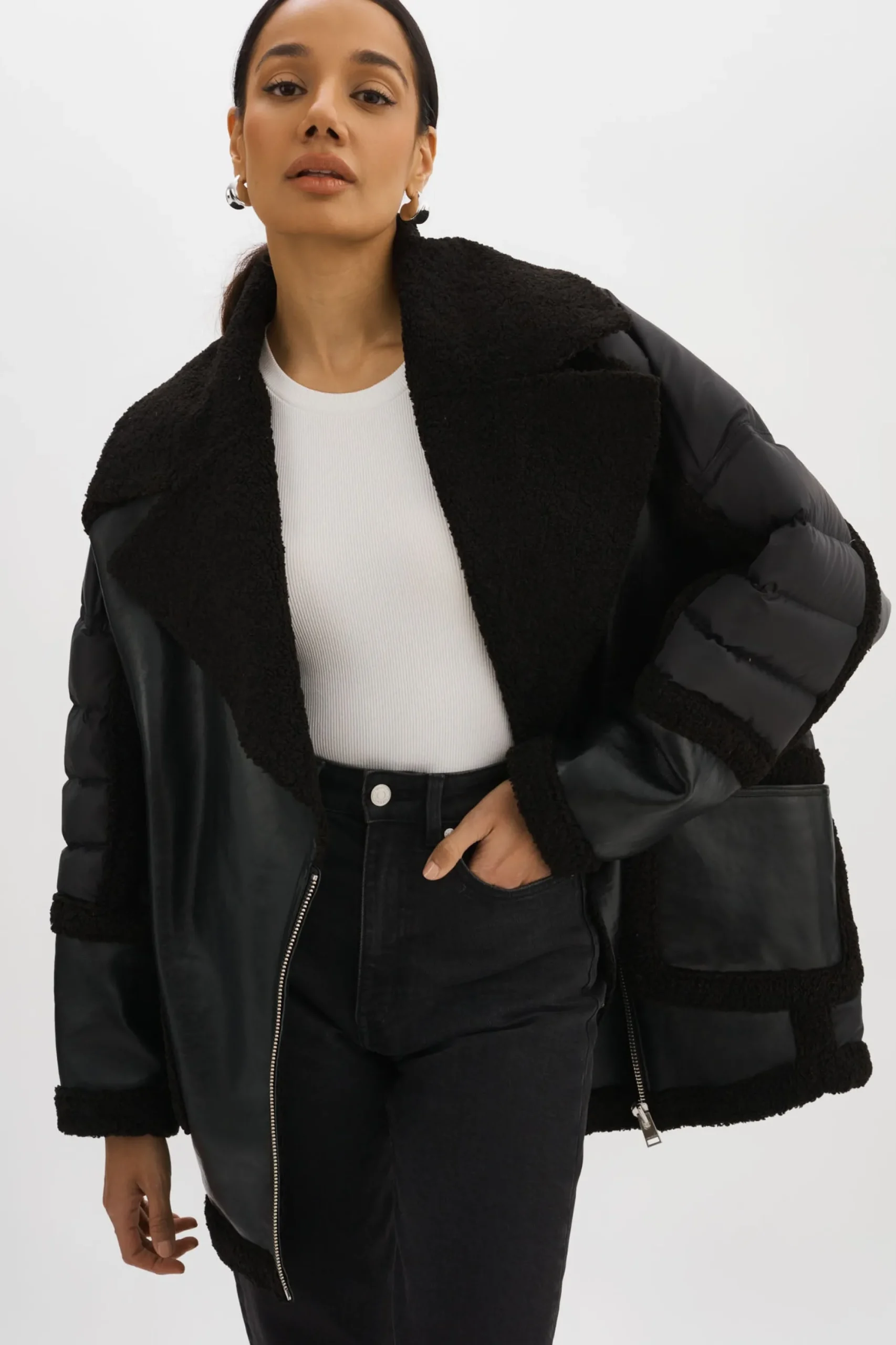 Hot LAMARQUE LISA | Oversized Mixed Media Cocoon Jacket Black / Black