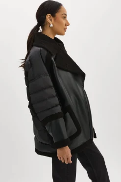 Hot LAMARQUE LISA | Oversized Mixed Media Cocoon Jacket Black / Black