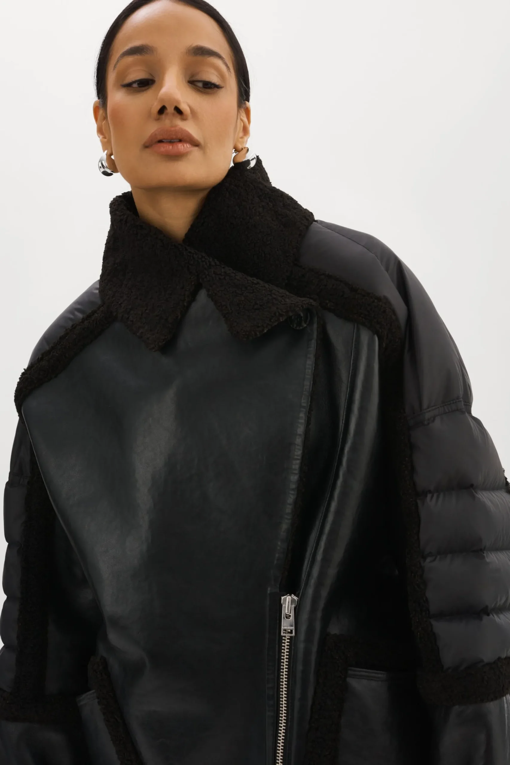 Hot LAMARQUE LISA | Oversized Mixed Media Cocoon Jacket Black / Black