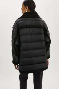 Hot LAMARQUE LISA | Oversized Mixed Media Cocoon Jacket Black / Black
