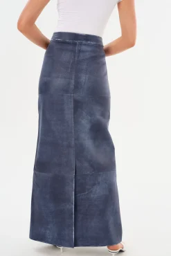 Shop LAMARQUE MARIETTE | Leather Maxi Skirt Dark Indigo