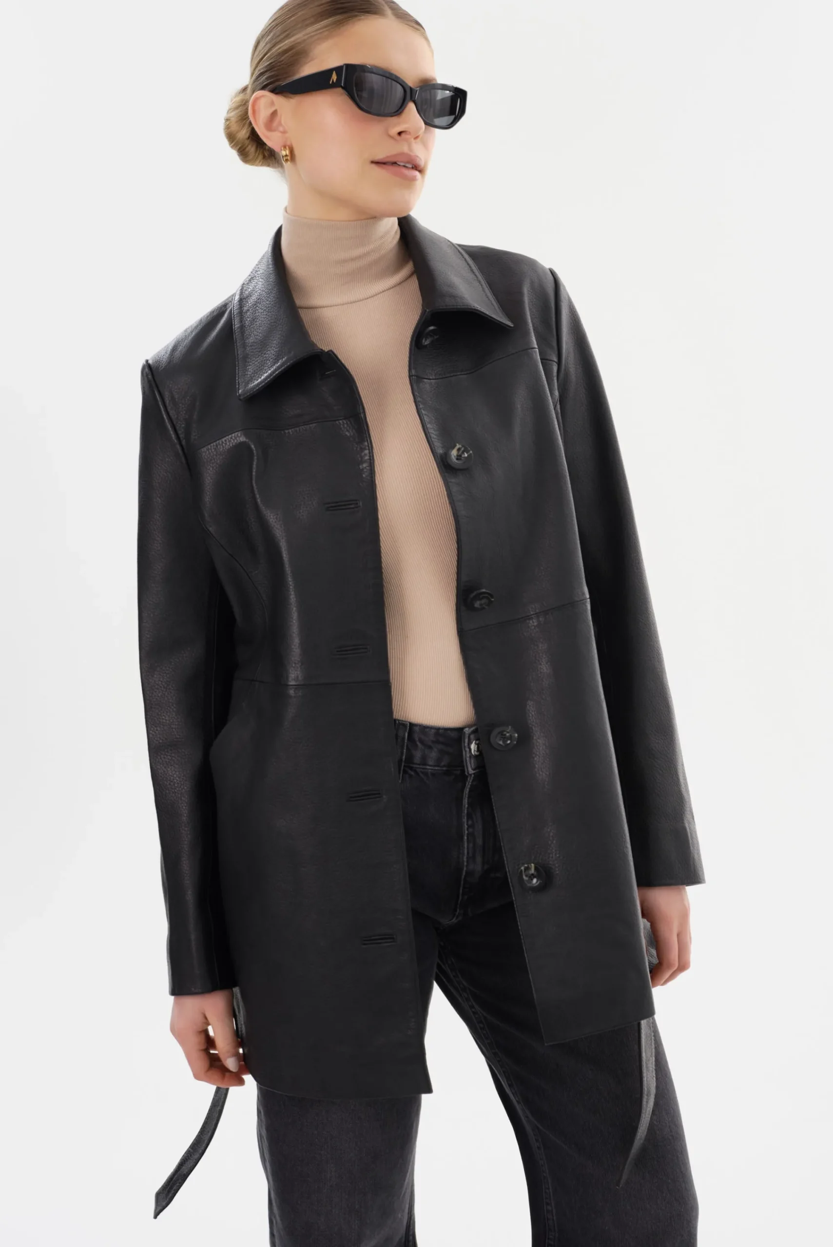 Clearance LAMARQUE MARLOWE | Leather Trench Coat Black