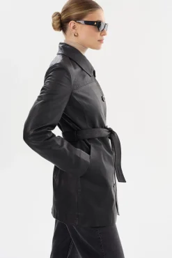 Clearance LAMARQUE MARLOWE | Leather Trench Coat Black