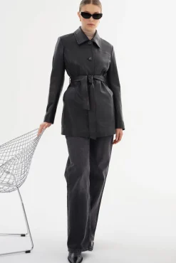 Clearance LAMARQUE MARLOWE | Leather Trench Coat Black