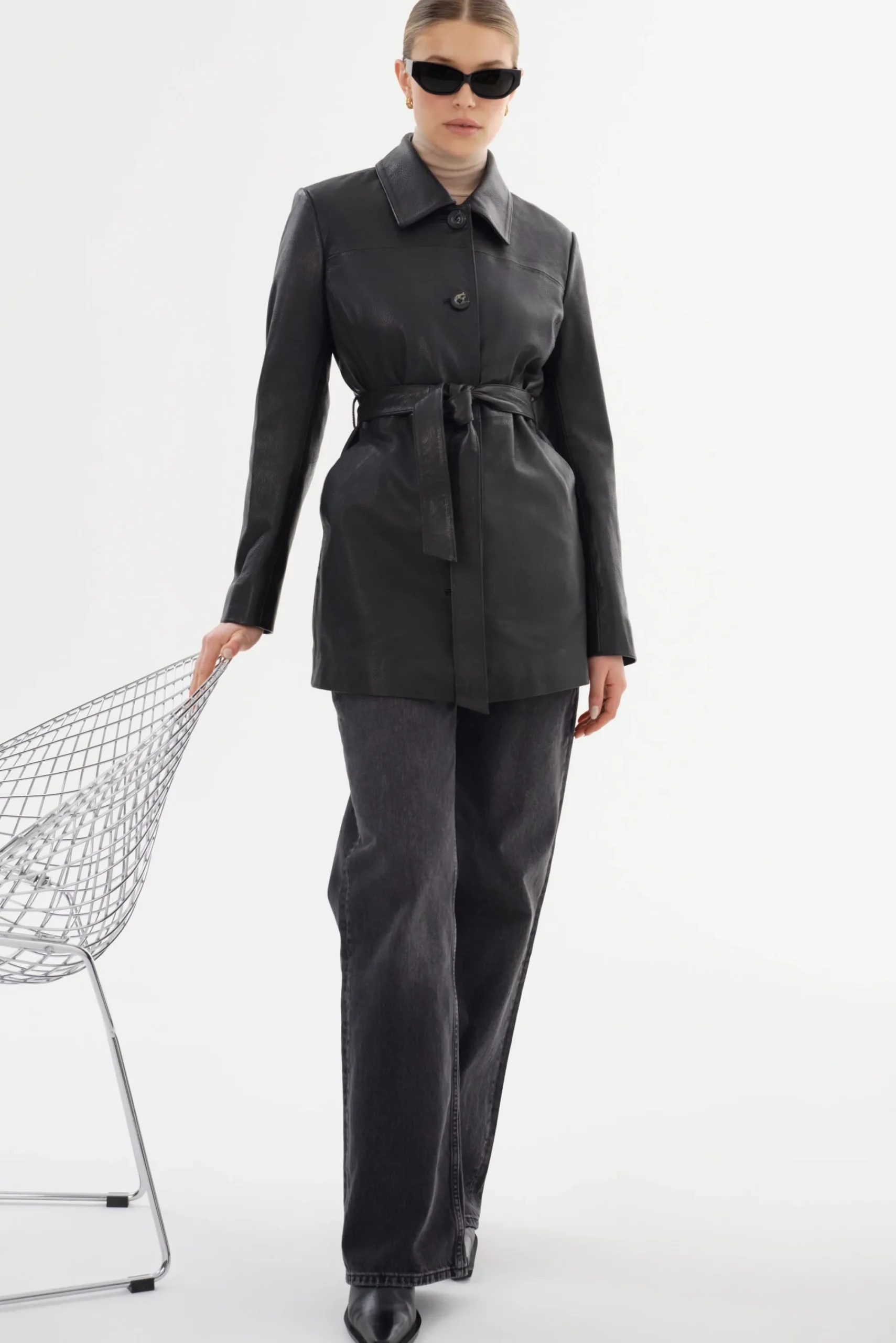 Clearance LAMARQUE MARLOWE | Leather Trench Coat Black