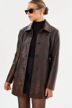 Best Sale LAMARQUE MARLOWE | Leather Trench Coat Rub Off Brown