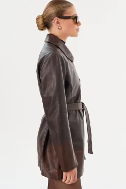 Best Sale LAMARQUE MARLOWE | Leather Trench Coat Rub Off Brown