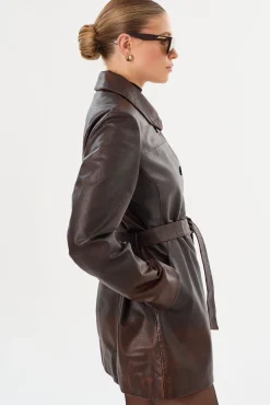 Best Sale LAMARQUE MARLOWE | Leather Trench Coat Rub Off Brown