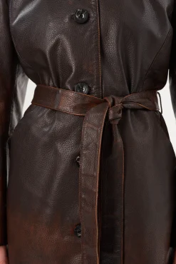 Best Sale LAMARQUE MARLOWE | Leather Trench Coat Rub Off Brown
