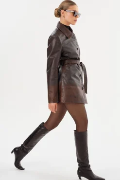 Best Sale LAMARQUE MARLOWE | Leather Trench Coat Rub Off Brown