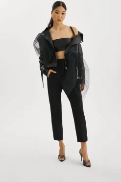 Online LAMARQUE OBELIA | Tulle & Leather Biker Jacket Black