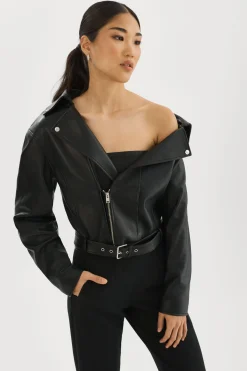 Online LAMARQUE OBELIA | Tulle & Leather Biker Jacket Black