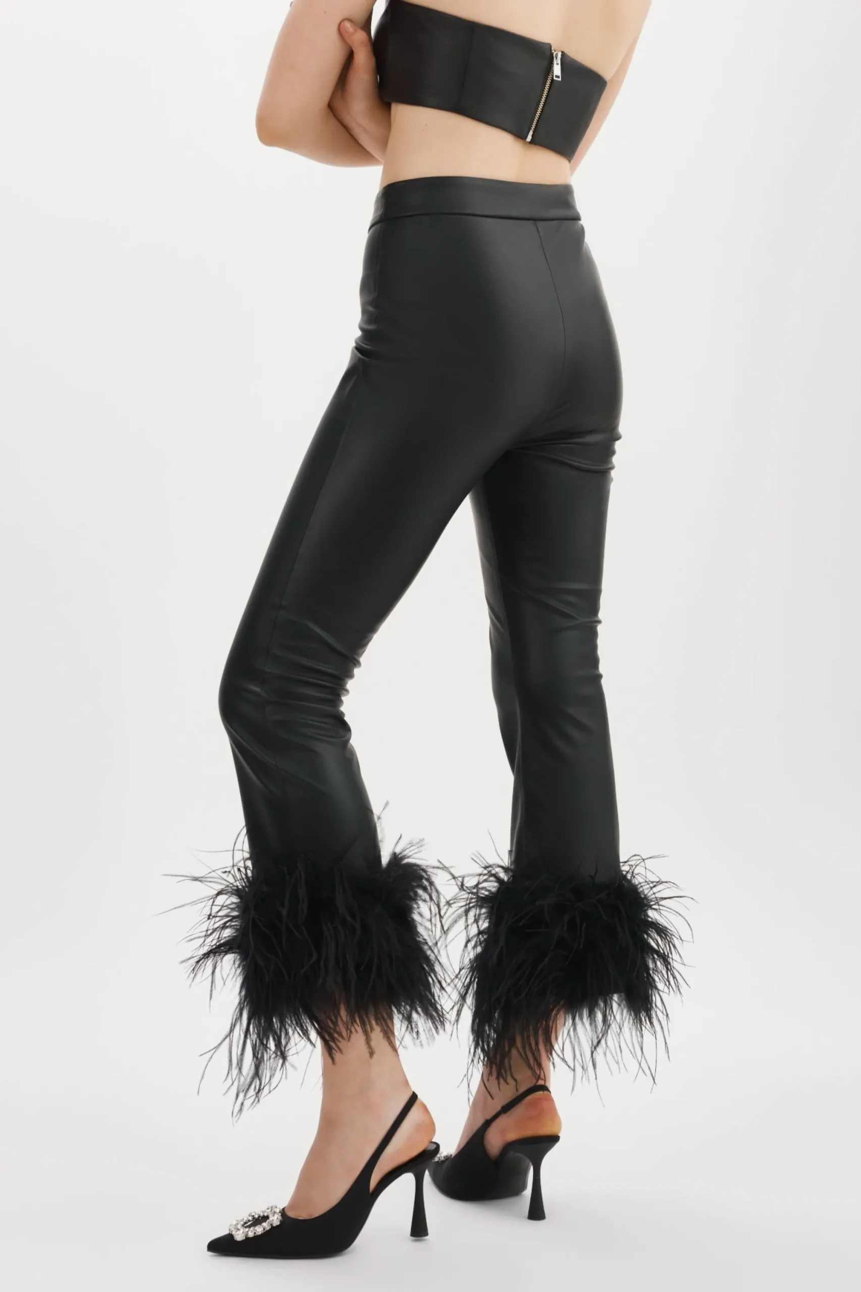 Shop LAMARQUE PAGETTA | Feather Trimmed Trousers Black