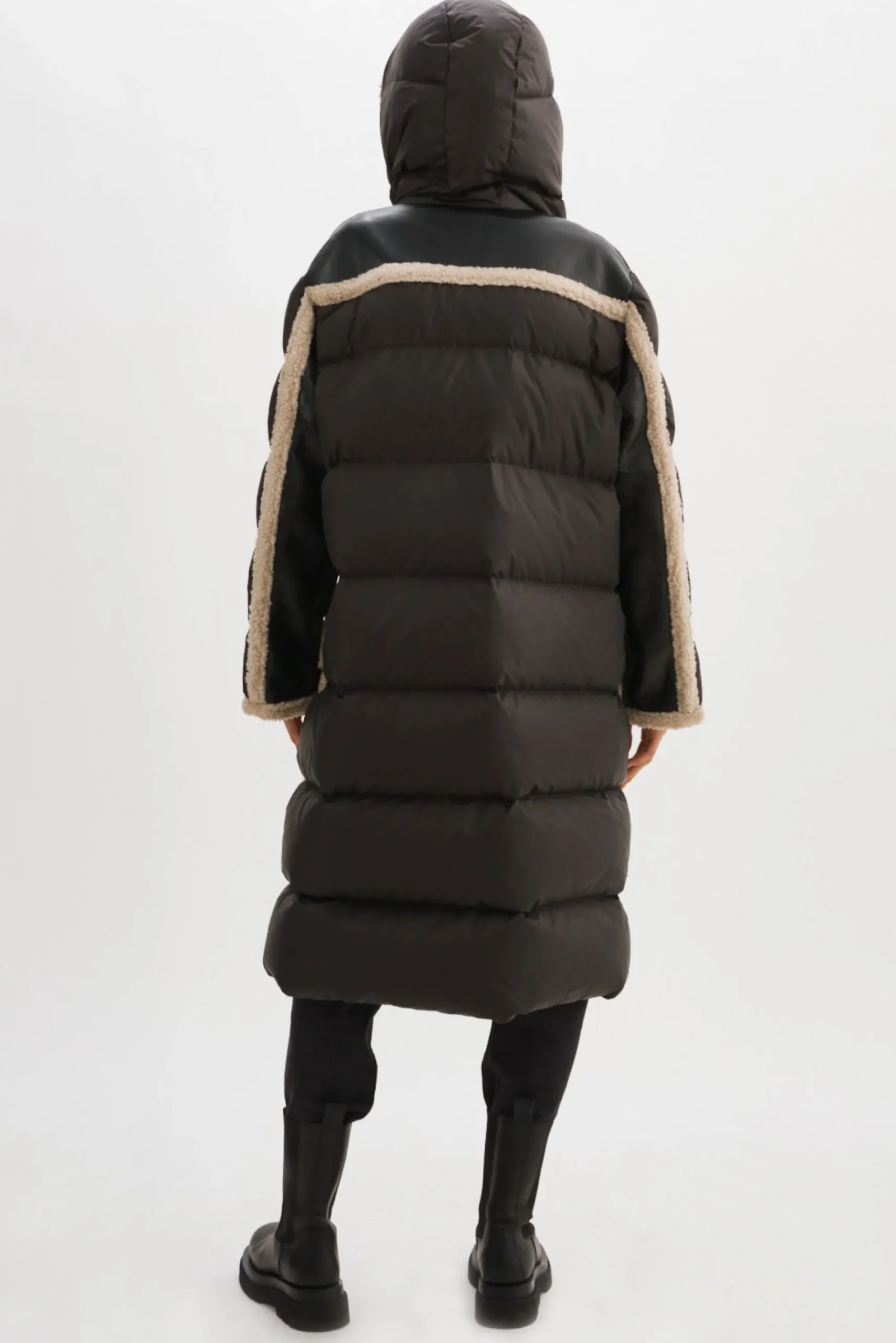 Online LAMARQUE REXANA | Mixed Media Puffer Coat Black/Ecru