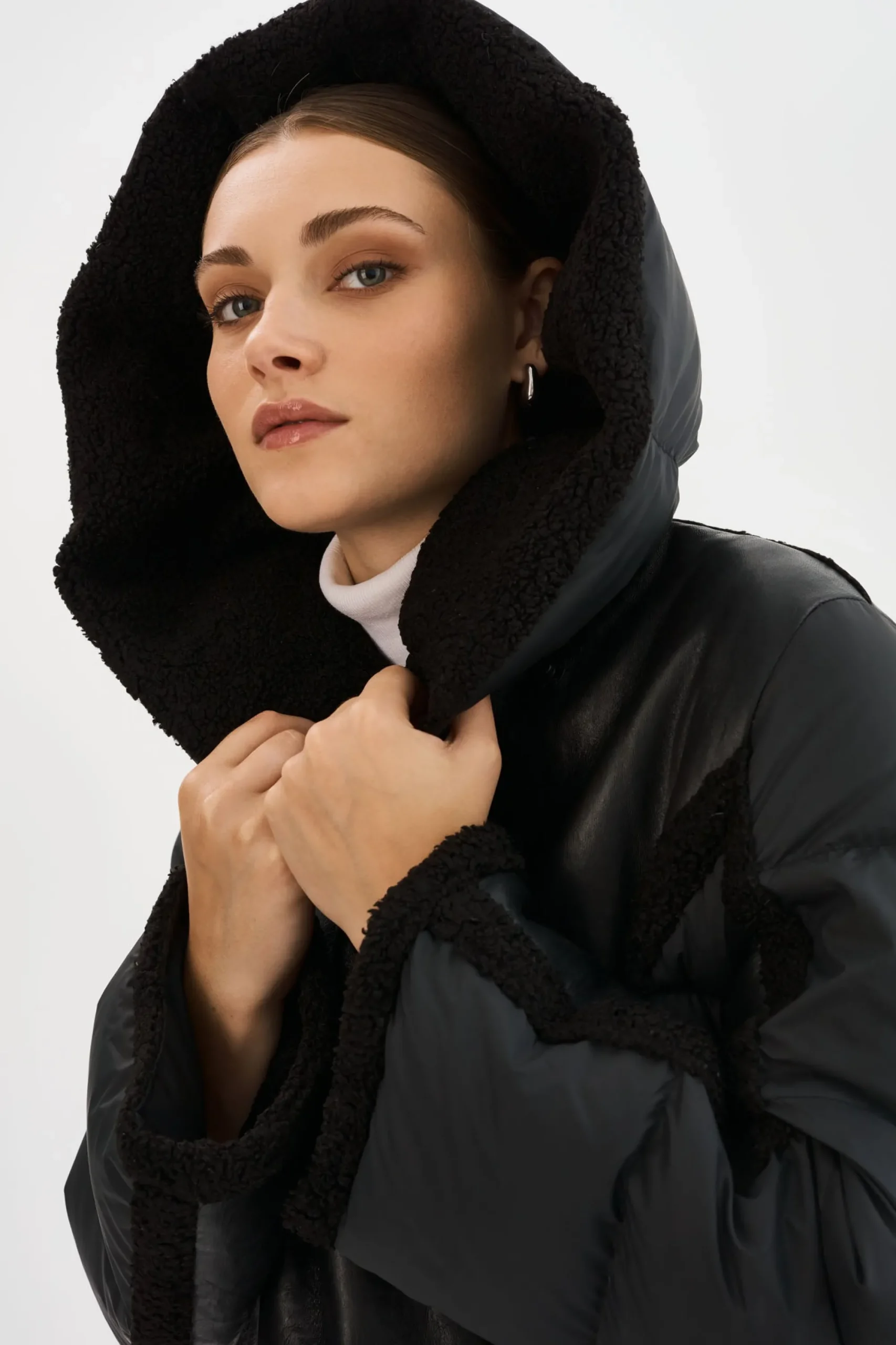 Fashion LAMARQUE REXANA | Mixed Media Puffer Coat Black / Black