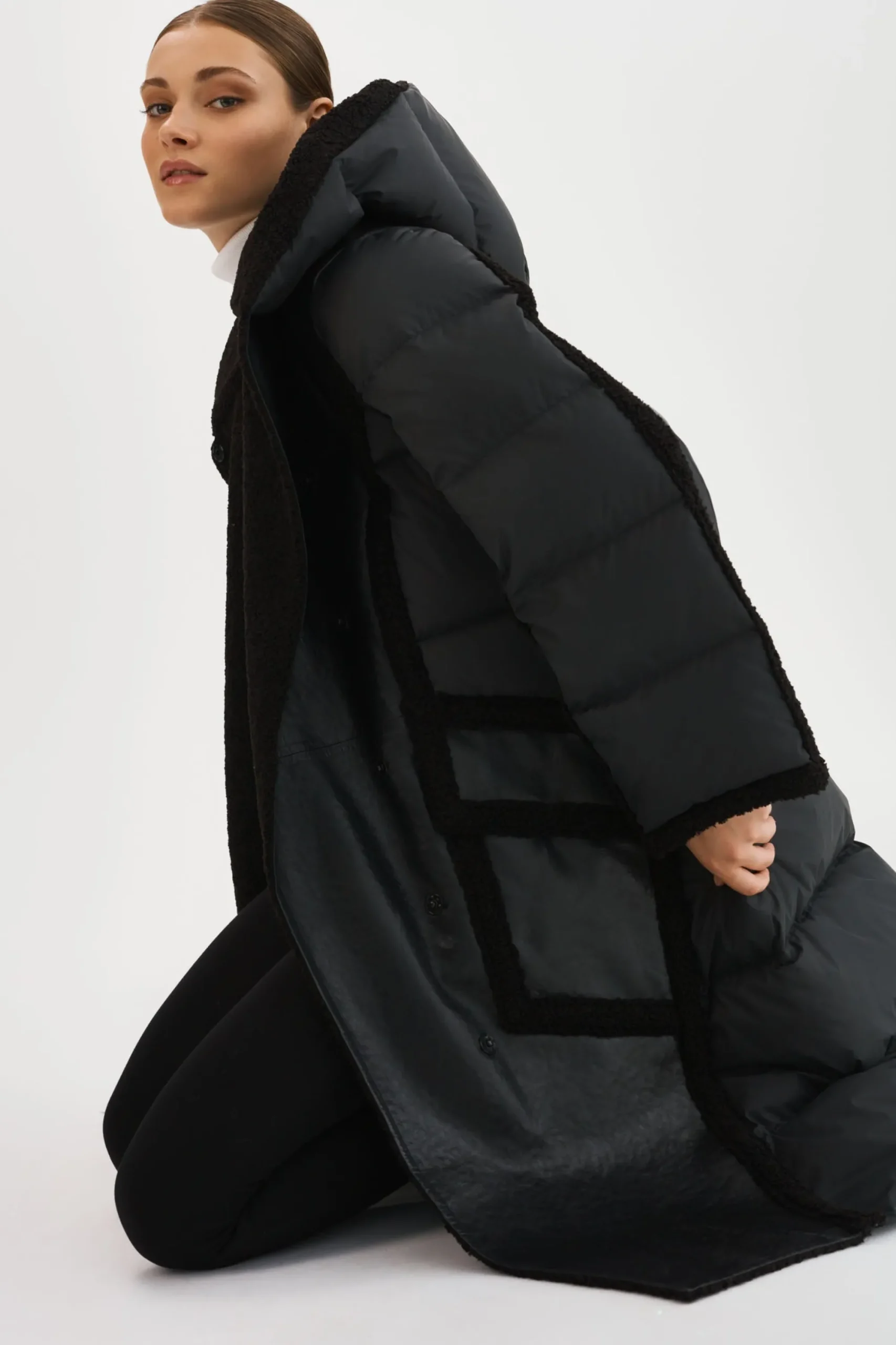 Fashion LAMARQUE REXANA | Mixed Media Puffer Coat Black / Black