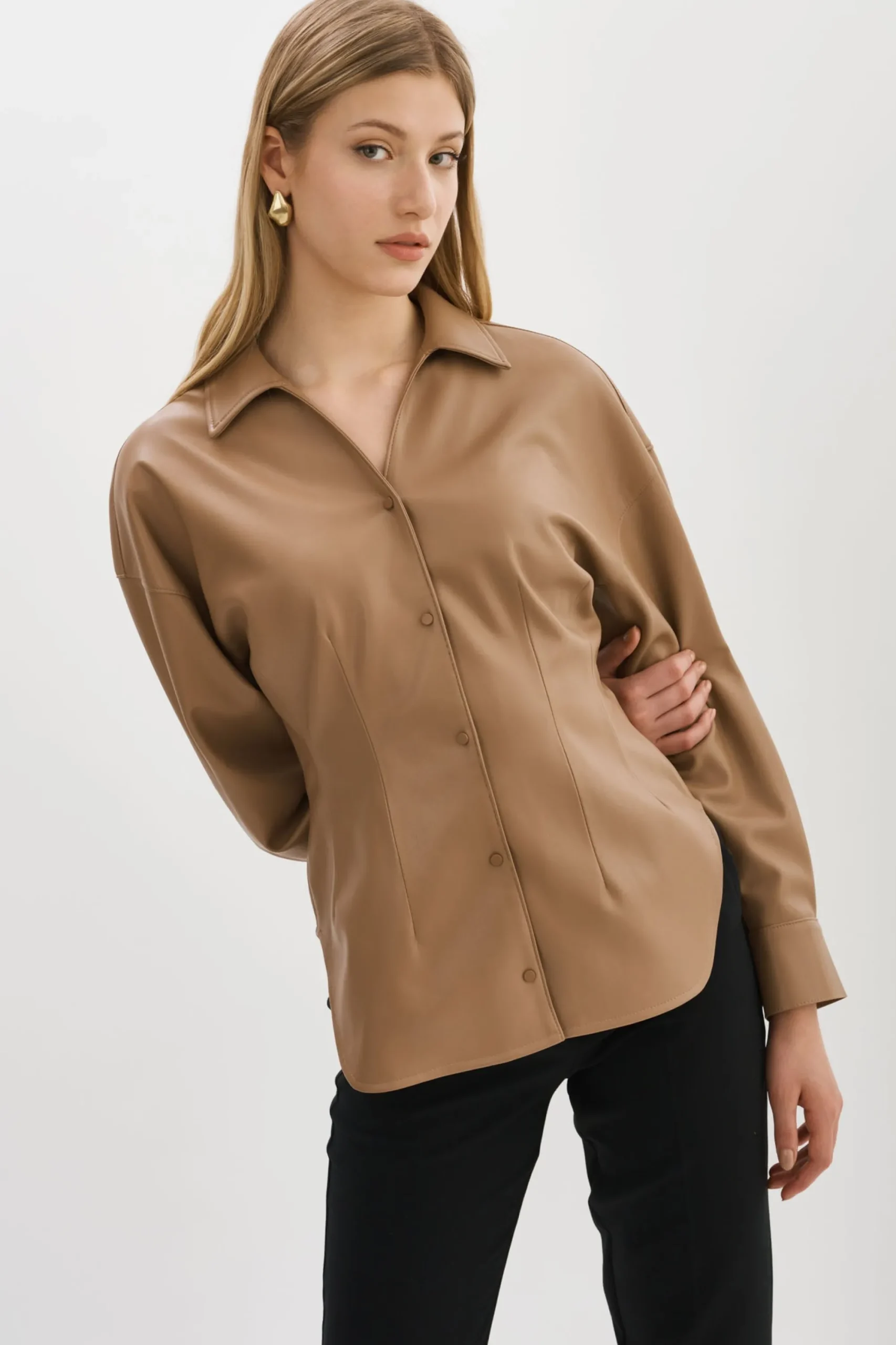 Fashion LAMARQUE SKYLAR | Faux Leather Shirt MOCHA
