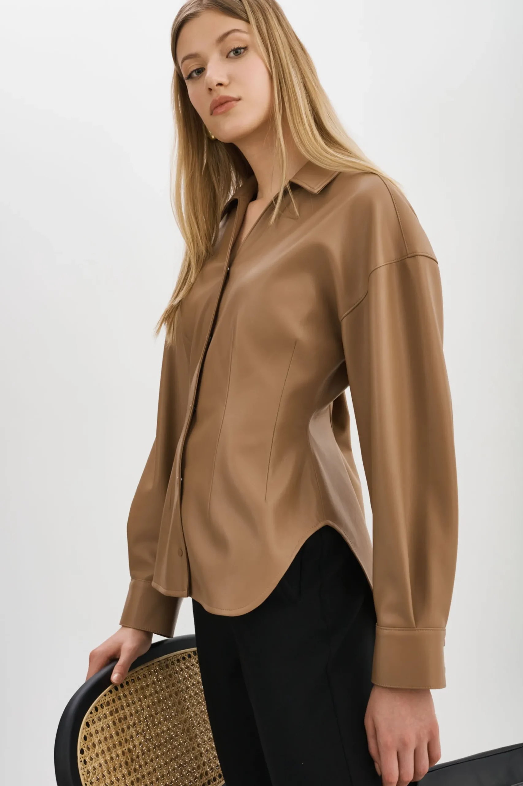 Fashion LAMARQUE SKYLAR | Faux Leather Shirt MOCHA