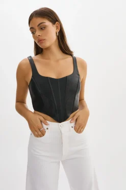 Fashion LAMARQUE TABIA | Leather Corset Top Black