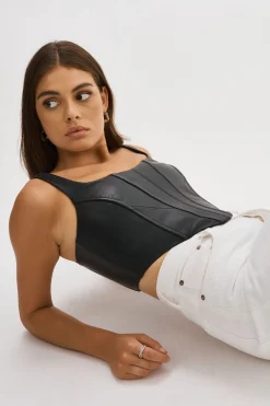 Fashion LAMARQUE TABIA | Leather Corset Top Black