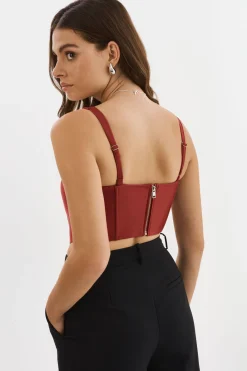 New LAMARQUE TABIA | Leather Corset Top Ruby Red